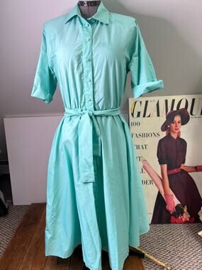 Vintage 80s dress cotton fit and flare hook and loop close short sleeves NWT